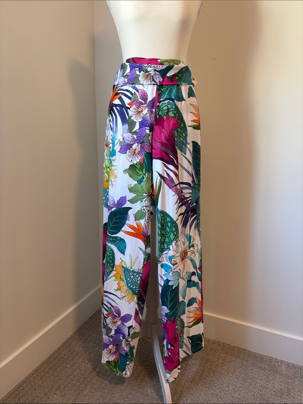 Trina Turk White Wide-Leg Floral Palazzo Pants
